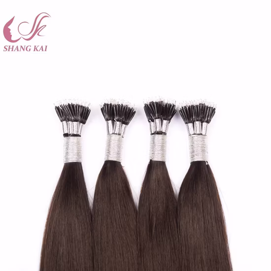 Extensão de cabelo alinhada com cutícula nano ponta de fábrica, cabelo humano remy russo/mongol